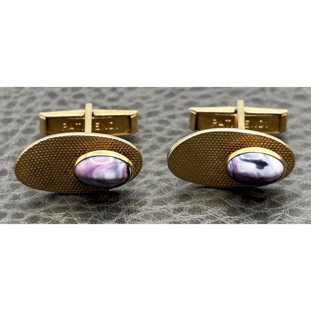 Vintage Oval Textured Purple Swirl Cufflinks Pat Pend Modernist Abstract